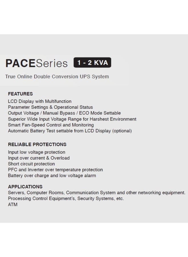 Mercury Pace Online UPS Tower, 1000VA/900W-2000VA/1800W, LCD Display, Built-in 12V/9AH Batteries, RS232, HID USB, SNMP Slot (MERCURY PACE 1000VA/900W) - Image 3